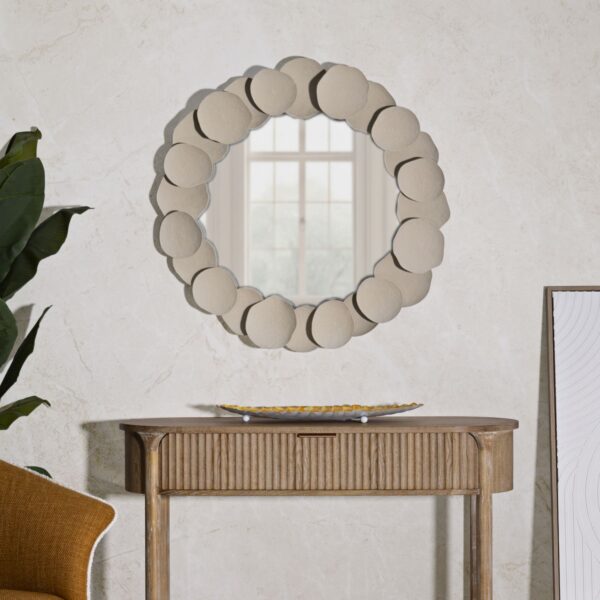 Espejo Dune Wall redondo con marco decorativo beige